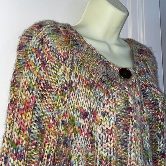 Leo & Nicole multi colored Snap neck cardigan sweater - Picture 4 of 10